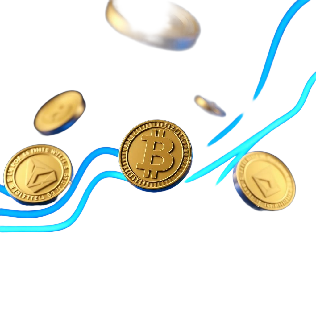Moedas digitais 3D representando mercados de trading na Safirion
